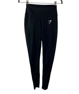 Gymshark Womens Mid Rise Leggings Black Pockets Sweat-Wicking Activewear Size?
